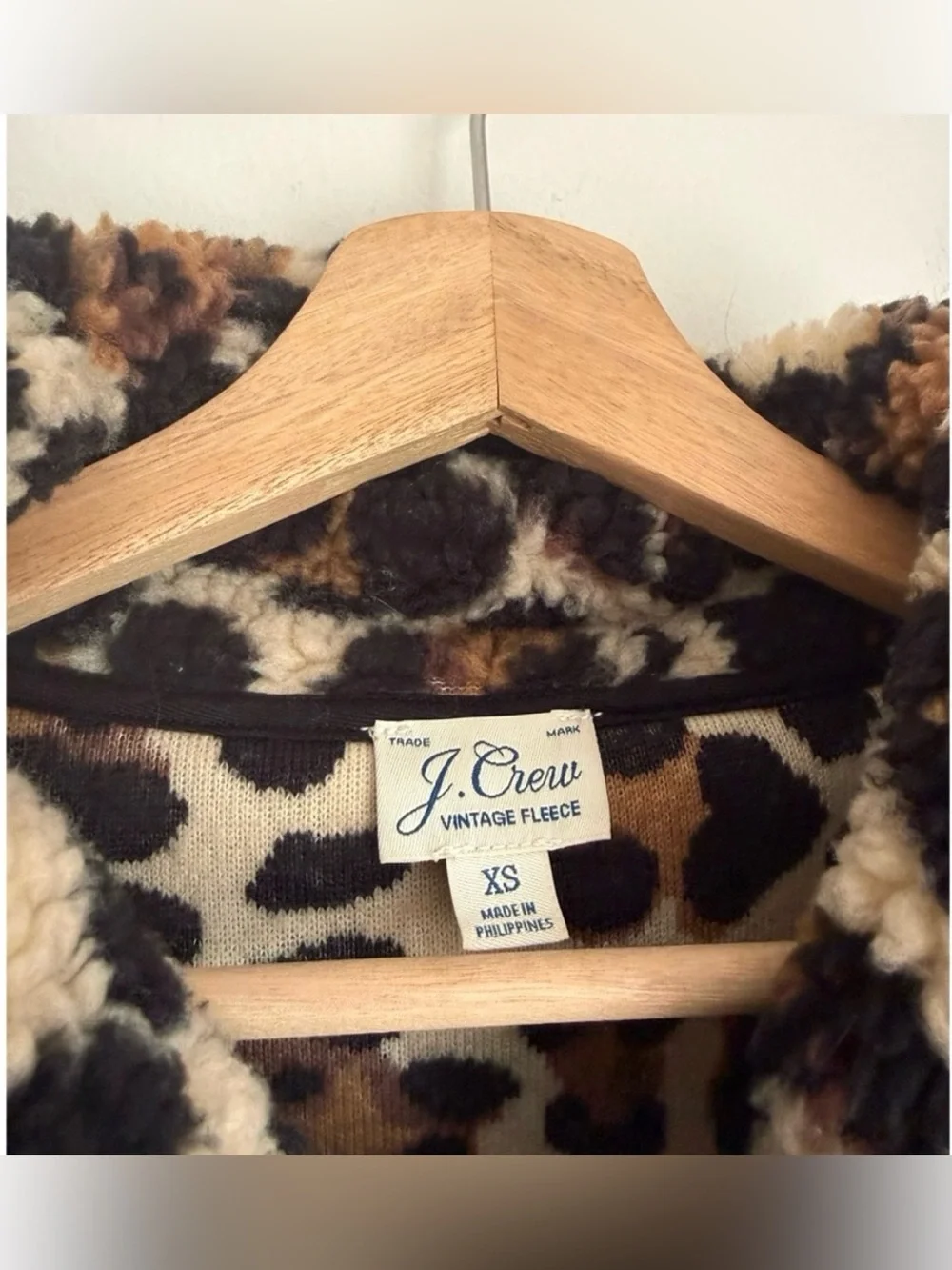 J. Crew Snap-Collar Sherpa Pullover Jacket in Leopard Print